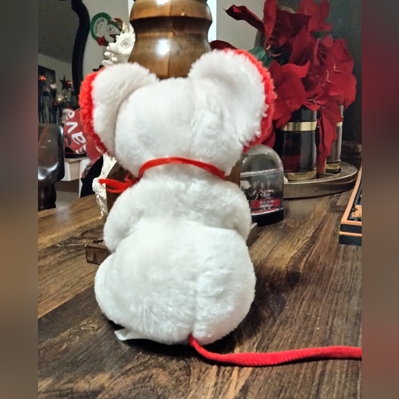 1950s Rare Find red and white Rushton rubber face plush mouse. 8" - Picture 3 of 3